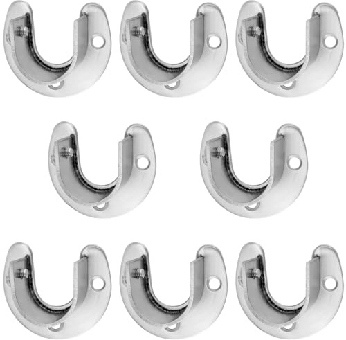 YUENPUN 8 PCS Wardrobe Rail Bracket, Closet Rod Bracket End Supports, U Shape Stainless Steel Closet Pole Sockets 25mm Flange Rod Holder for Shower Curtain and Wardrobe