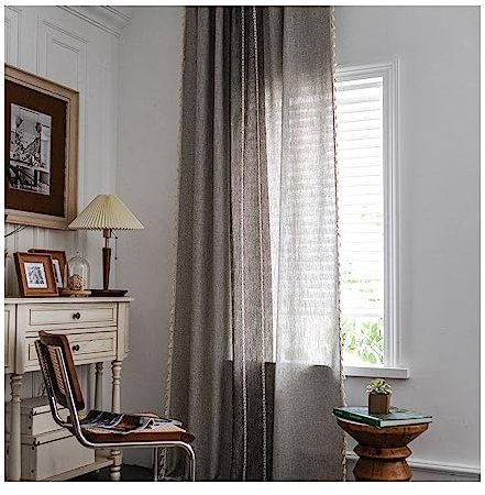 Epinki Transparente Fenster Vorhang Ösen 132x60cm(BxH), DREI Zeilen Einfarbig Grau Transparente Schlaufen Gardinen aus Baumwolle für Deko Wohnzimmer Schlafzimmer