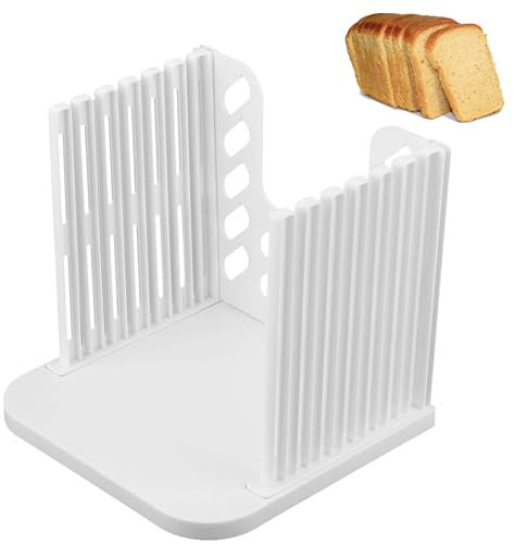 QIUMING Épaisseurs Trancheuse à pain Trancheuse à Pain Coupe Plastique Machine à Trancher pour Pain Trancheuse pour Pain Trancheuse Manuelle Pliable et Réglable pour la Cuisson en Cuisine (blanc)