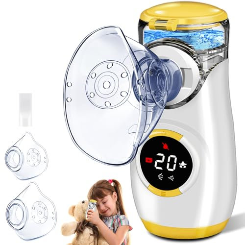Inhalationsgerät mit Digitaler Anzeige, Inhaliergeräte für Erwachsene und Kinder, Inhalator Inhaliergerät Vernebler mit Gesichtsmaske & Mundstück, Ultraleicht Klein, Leicht zu Tragen (Yellow)