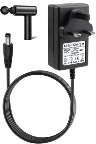 25.2V 1A Massage Gun Charger Adapter Battery Power Adapter Replacement Charging Supply Electric Massagers Battery Charger Cable with LED Indicator Universal UK Household Wide Voltage Adaptability