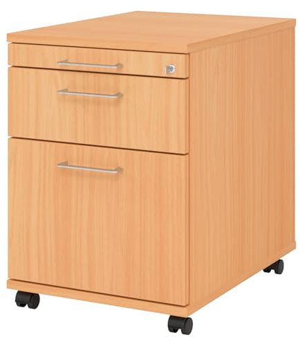 bümö Rollcontainer mit Hängeregistratur, Container abschließbar aus Holz in Buche - Rollwagen für's Büro mit Hängeregister als Schreibtisch Unterschrank od. Bürocontainer m. Bügelgriffe