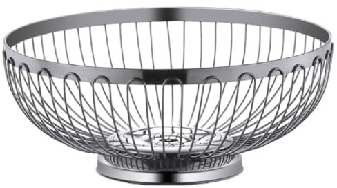 JUNYFFF Cesta De Frutas, Frutero, Frutero De Acero Inoxidable para Cocina, Frutero para Mostrador De Cocina, Cesto para Frutas, Verduras, Pan, Aperitivos, Utensilios De Cocina,Plata,22.3CM