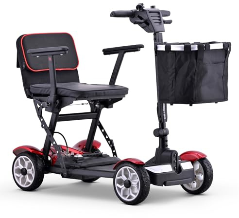 HZWJD Elektromobil Seniorenmobil,Roller Erwachsene,Rollatoren Für Senioren,Scooter Elektrisch,4-Rad-Mobilitätsroller,E Roller Mit Sitz,Mit Herausnehmbarer Lithiumbatterie red