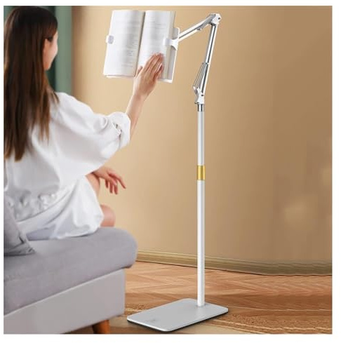 ELUKHT Book Holder Floor Stand for Reading,Height and Angle Adjustable Floor Lectern Stand, Portable Sturdy Lightweight Bookstand for Big Heavy Textbooks Music Books Tablet Cook Recipe (White)