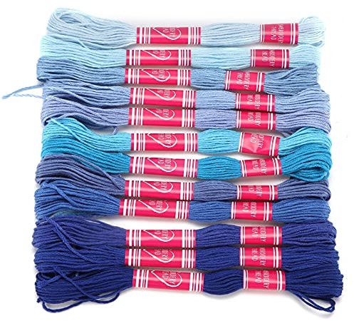 Armbandschnur, 12 Stück, Sticktwist, Haushaltsstickgarn, Farbverlauf, Helle Farbe, Polyesterschnur für Armbänder, Freundschaftsarmbandschnur für Stickliebhaber (blaue Farbe)