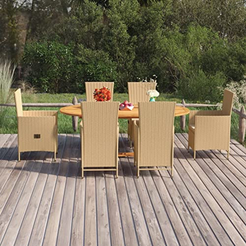 ShGaxin 7-TLG. Garten-Essgruppe Poly Rattan Beige, Esstisch Mit Stühlen Set, Gartenmöbel Sitzgruppe, Balkon Möbel, Gartenlounge Set, Terrassenmöbel, Balkonmöbel Set - 3070771