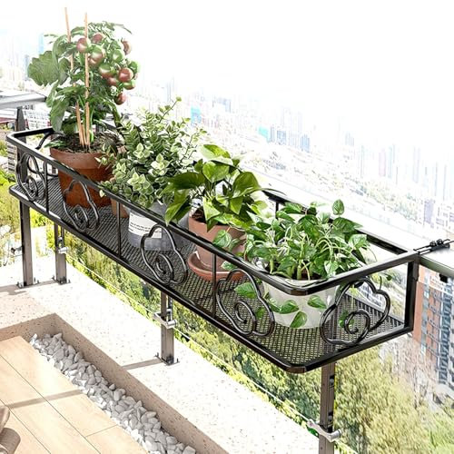 MBBTAG Pot Plante Garde Corps, Support de Plante Suspendu pour Balcon, Crochet réglable, jardinieres Exterieur Balcon, Support Jardiniere Balcon, pour Garde-Corps de clôture de Balcon(100x25x12cm)