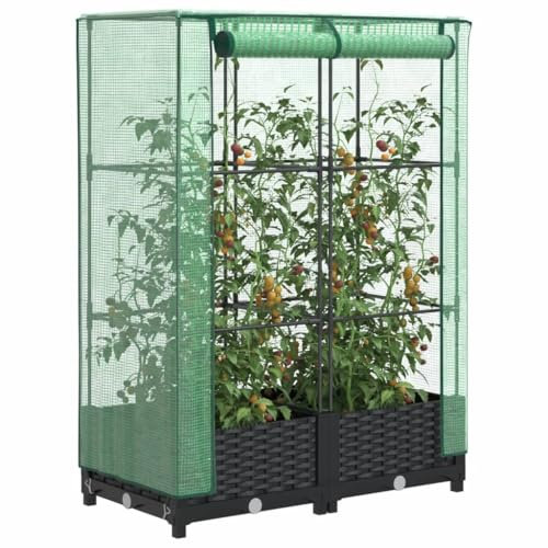 Xichuzi Hochbeet mit Gewächshaus-Aufsatz Rattan-Optik 80x40x123 cm, Palettenrahmen, Hochteich, Gemüsebeet, Kräuterregal Balkon, Blumenbeet, Kräuterspirale, Tomatenbeet, Pflanzhochbeet - 4015810
