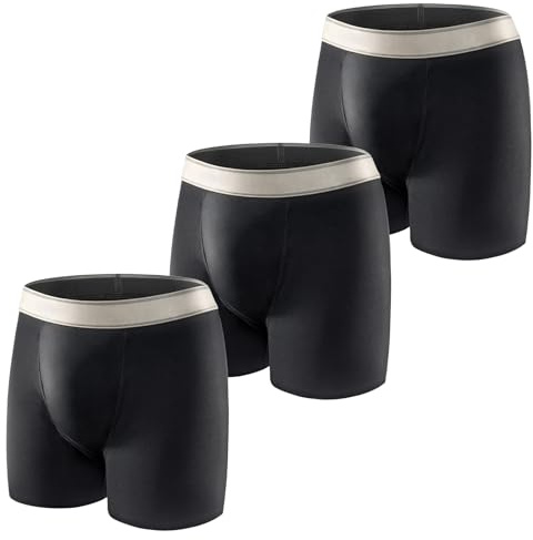 Carer 3-Pack Men’s Cotton Incontinence Pants, Washable and Reusable 150ml Absorbency Leak-Proof Boxer Shorts Breathable Underwear for Men, Black Size XL