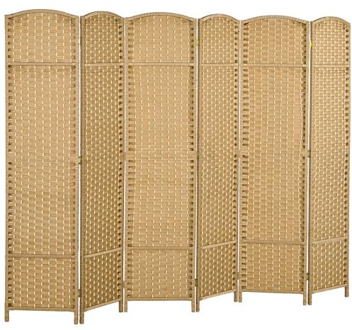 HOMCOM 6 Panel Folding Room Divider, Freestanding Privacy Screen for Living Room, Bedroom and Office, 240 x 170cm, Natural