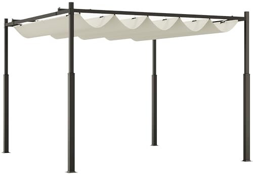 Outsunny Pergola ca. 3x3m Garten Pavillon, Terrassendachung aus Metall, Gartenpavillon mit verstellbares Dach, Freistehend, UV Schutz 30+, für Terrasse und Garten, Cremeweiß