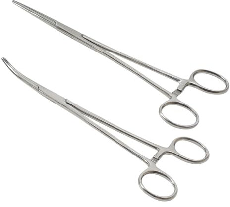 2 Pcs 12.5cm Stainless Steel Locking Forceps Self Locking Fishing Pliers Bend Needle Nose Pliers Straight Crafting Forceps Fine Tip Plier Set for Pet Grooming