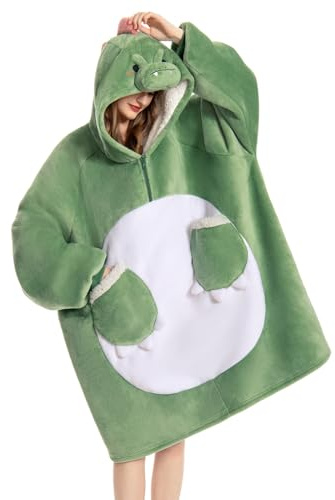 OLAOLA Sudadera con Capucha de Gran Tamaño para Adultos, Dinosaurio Manta de Forro Polar Sherpa con Mangas y Bolsillos, Suave Cálida y Acogedora Sudadera Manta para Mujer Hombre