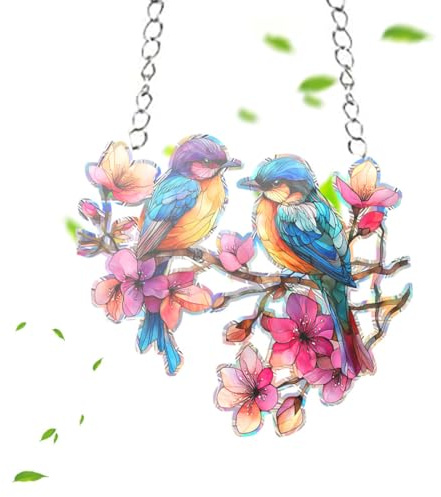 Gaodercha 1Pc Acryl gebeizt Glas Sonnenfänger Kolibri Sonnenfänger Fenster hängen gebeizt Vögel Glasfenster hängen gebeizt Glas Vögel auf Zweig Ornament für Haus Wohnzimmer Garten Dekoration