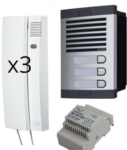 Sistemas Atis Pro Kit de Portero Automático - 2 Hilos, citymax fácil instalación, para viviendas y comunidades,Digital, Secreto de conversación. (3 viviendas)