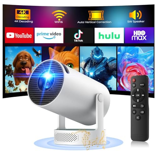 [Built-in Apps & 2025 Upgraded] Mini Projector with WiFi and Bluetooth, Support 4K 1080P, 12000 Lumen, Auto Keystone, 210° Rotatable Portable Projector for Home Cinema/Bedroom/Outdoor