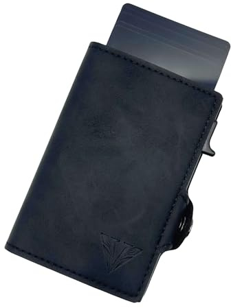 Veon ™ Geldbörse Herren – RFID Blocker Portemonnaie aus veganem Leder – Slim Bifold Design – Pop-Up Kartenetui – Elegant & Sicher – mit Geschenkbox (Schwarz)