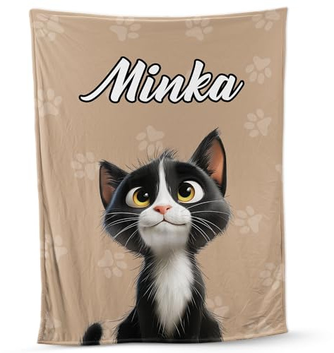 Geschenke Mall Personalisierte Kuscheldecke - Katze Cartoon - Decke Personalisiert, Decke Selbst Gestalten (1 Katze)