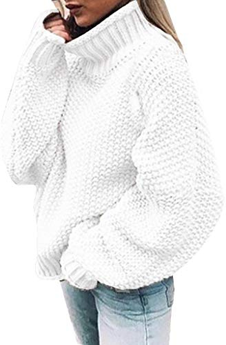 2026 - Pull long à manches décontractées pour femmes - Pull en tricot solide - Motif torsadé, Blanc., XXL