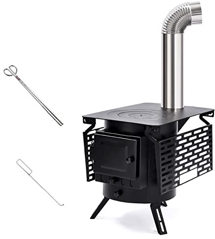 Genérico Estufa de leña portátil para Camping: Calentador Redondo para Exteriores con Chimenea para cocinar y Asar, Ideal para picnics y Calentar Grandes áreas (Color: Negro)