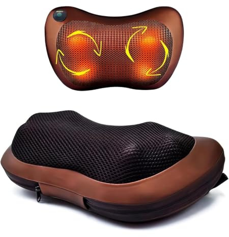 Cuscino Massaggiatore Shiatsu con Calore per Cervicale, Collo Schiena e Gambe, Testine Rotanti per Sollievo da Stress e Dolore, Cuscino Elettrico, Casa Ufficio e Auto, Doppio Alimentatore