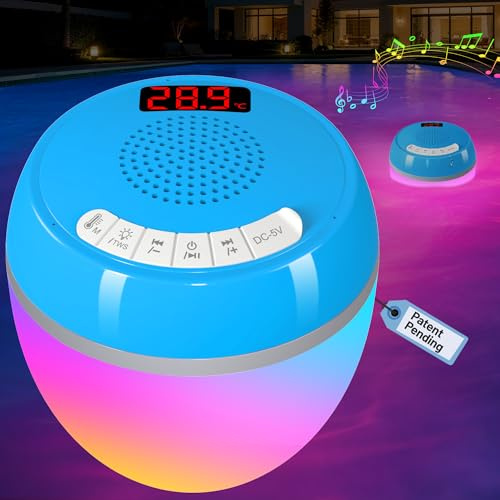 AearKing 3 in 1 Cassa Bluetooth Piscina con Termometro Digitale,Altoparlante Piscina con Luci Colorate,Cassa Bluetooth Piscina Galleggiante Impermeabile IP68,TWS,Suono Stereo Cassa Portatile Potente