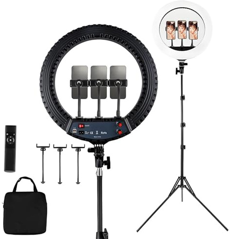 18 Pouces Ring Light Professionnel avec Trépied,55W 5600K Réglable LED Anneau Lumineux avec Trépied,Récepteur Bluetooth pour Smartphone,Selfie,pour Telephone Youtube TikTok Maquillage Vidéo Tournage