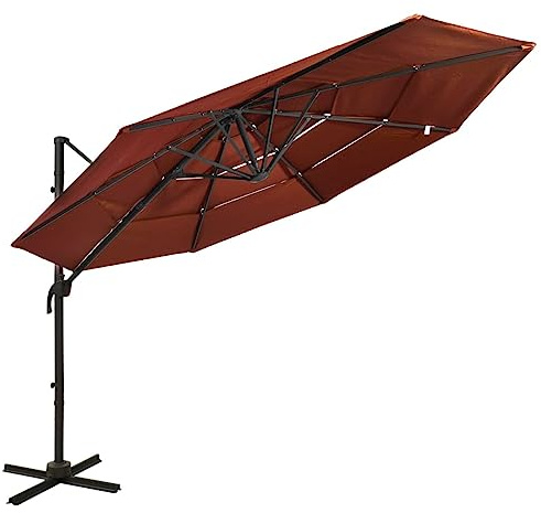 Sonnenschirm 3x3 m Terrakottarot, 4-lagiges UV-beständiges Sonnenschutzgewebe, pulverbeschichteter Aluminium-Mast, rechteckiger Gartenschirm für Terrasse Garten
