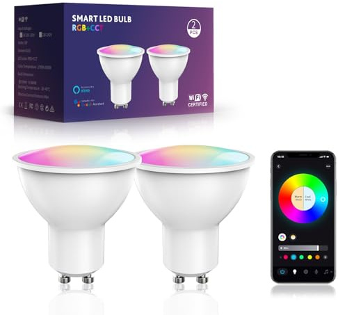 POIUYTO LED Smart Glühbirne GU10, WLAN LED Lampe RGBWW dimmbare mit 16 Millionen DIY-Farben, 420LM, Smart home Alexa Zubehör, Sprachsteuerung Funktionieren mit Alexa, Google Assistant, 2 Stück