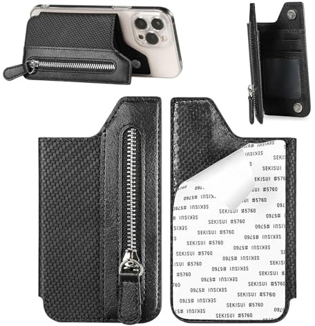 Porte-carte Arrière Pour Téléphone – Étui Portefeuille À Rabat Multi-fentes Avec Fermeture Éclair | Étui À Coller Pour Téléphone Portable Pour Cartes, Espèces Et Petits Objets, Accessoire Pratique