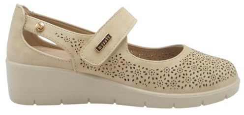 mysoft - 25M208 Merceditas Mujer, Color Arena, Cómodas y Ligeras, Plantilla Memory Foam, Cinta Adhesiva, Cuña 3 cm Mujer Color: Arena Talla: 38