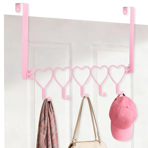 Timasser Türhaken aus Metall mit Schleife Stabiler Handtuch und Kleiderbügel Türgarderobe zum Einhängen für Mädchenzimmer Abnehmbar Rosa Wand und Türhänger für Badezimmer und Schlafzimmer (B)