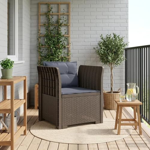 Ziaphsol 1-sits fåtölj med kudde av polyrattan i rottinglook för trädgård balkong vinterträdgård, väderbeständig UV-beständig, modern loungefåtölj, perfekt för utomhus terrass, robust design