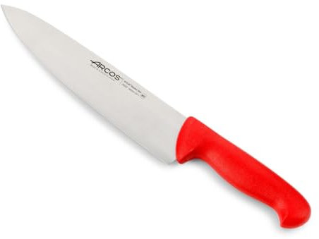 Arcos Coltello Chef 2900 in Acciaio Inossidabile Nitrum 25 cm – Manico in Polipropilene, Sistema di Identificazione Colore – Rosso, Essenziale per Cucina Resistente e Igienico – Argento