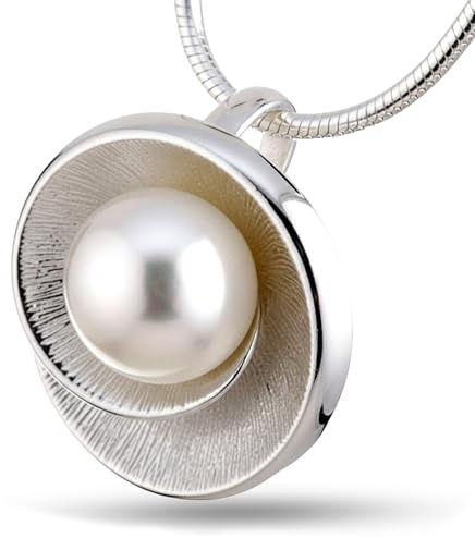 Vinani Anhänger Perle in Muschel mit Schlangenkette 40 cm Sterling Silber 925 Kette Italien AMW-S40