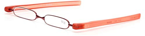 PODREADER Lesebrille Lesehilfe und Etui in Einem, der neue Trend, klappbar, faltbar, platzsparend, von +1,00 bis +3,00 Dioptrien sowie in trendigen Farben wählbar (+ 1.5 Dpt., Rot / Orange)