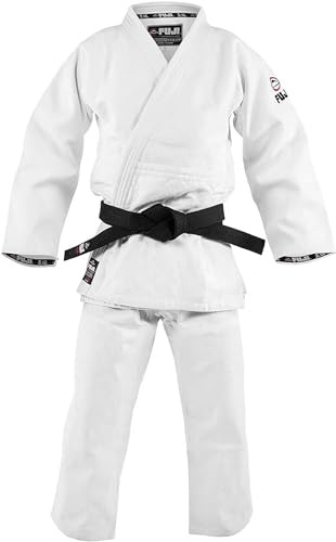 FUJI Double Weave Judo Gi, Thick Collar Cotton-Blend Judo Uniform , White , 4
