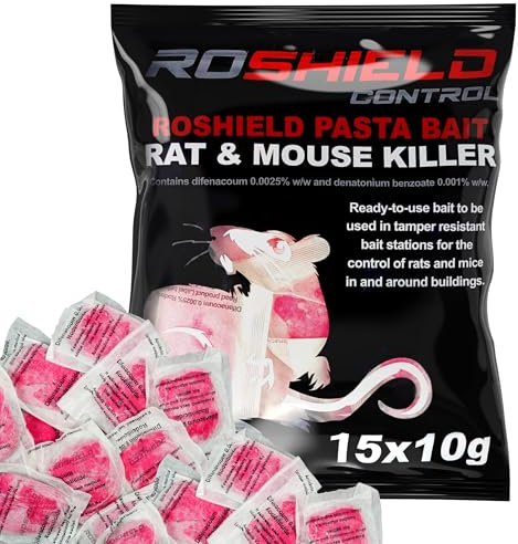 Roshield 45 Mouse Mice Rat Pasta Bait Killer Poison Control Sachet Kit- Fast Acting for Home & Garden Treatment (3 x 150g Pack)