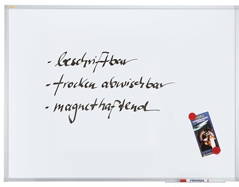 FRANKEN Whiteboard, Schreibtafel X-tra!Line, lackiert, magnetisch, beschreibbar, trocken abwischbar, mit Aluminiumrahmen, Magnettafel zur Wandbefestigung, Weiß, 90 x 60 cm, SC3102