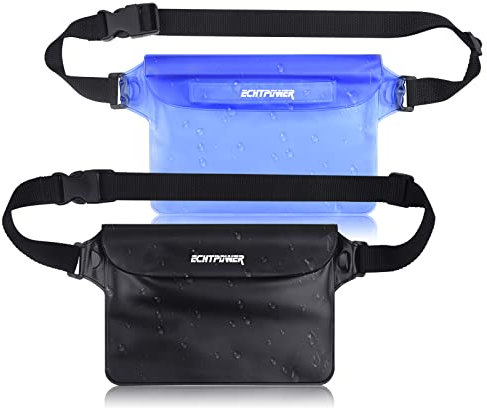 ECHTPower wasserdichte Tasche Beutel Bauchtasche Handyhülle Schutzhülle für Wassersport, Strand, Schwimmen, Bootfahren, Schutzhülle Strand-Tasche, 2 Stück schwarz+blau