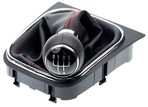 Levier soufflet noir + pommeau de levier de vitesse + cadre, sous forme de kit complet avec bouton 5 vitesses sous forme de pièce détachée Plug and Play. 5 vitesses, coutures rouges