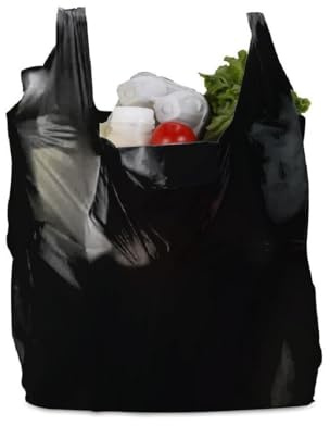 Tezraftaar® 1000 x Vest Style Carrier Bags 8 x 13 x 18, 18mu Black Heavy Duty Plastic Carry Bags for Apparel Shopping Gift Boutique Groceries & Shopping