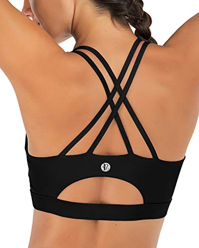 RUNNING GIRL Sports Bras for Women,Strappy Back Workout Bras Padded Supportive Black Sports Bra Plue Size(WX2354 Black,XL)