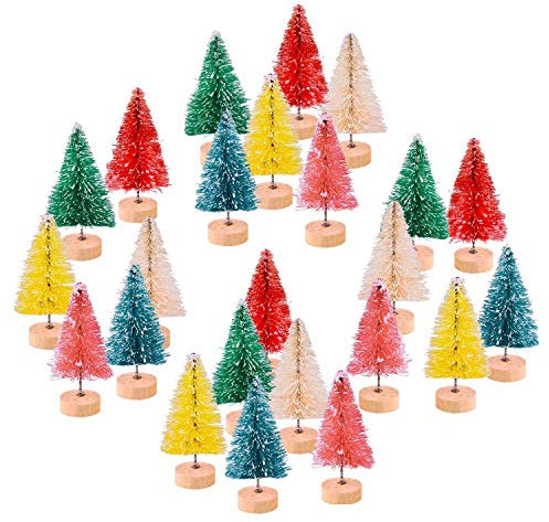 KUUQA 24 Stücke Multicolor Mini Schnee Matt Bäume Sisal Bäume Mini Weihnachtsbäume Flasche Pinsel Bäume Kiefern Winter Schnee Ornamente Tabletop Bäume für Weihnachtsdekor Diorama Modelle (6 Farben)