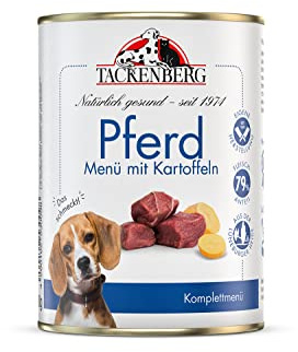 TACKENBERG 6 x 400 g (2,4 kg) Pferd mit Kartoffeln Nassfutter Dose für Hunde - Hundefutter in Premiumqualität - natürlich getreidefrei