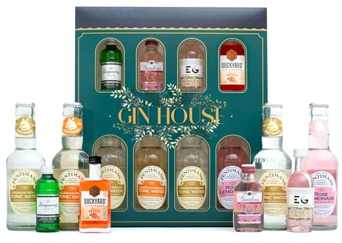 Gin House, Flavoured Gin Gift Set, 4 x 5 cl, Tonic Mixers 4 x 125 ml
