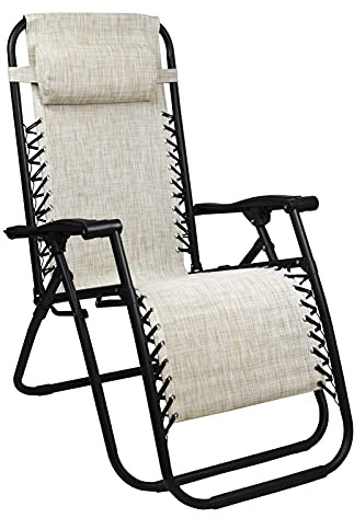 VIRSUS Sedia Gravity ''gravità zero'', poltrona relax pieghevole salvaspazio con tubi in acciaio reclinabile sedia a sdraio per piscina, lettino da spiaggia, poltrona da giardino (Avorio)