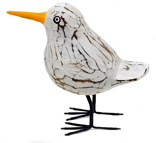 Gedeko Weißer Vogel aus Holz, kleine Möwe Dekofigur Holzdeko (mit Beinen)
