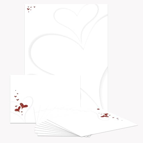 Briefpapier-Set Herzlich DS106 – 10 Blatt Designpapier, 10 Umschläge B6 mit Motiv bedruckt – Hochwertiges Motivpapier, Hochzeit, Verlobung, Brief, Einladung, Jubiläum, Liebesbrief, Herz – 90 g/m²
